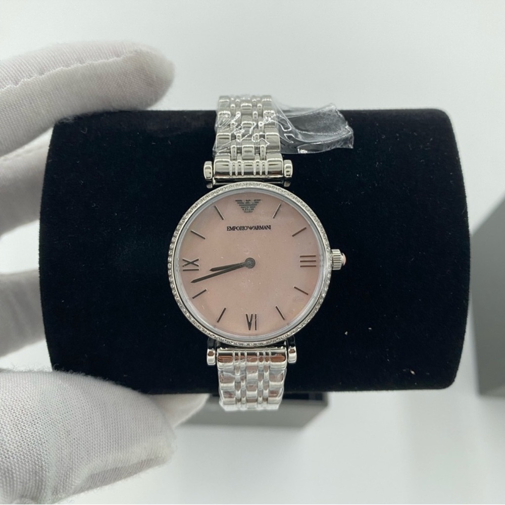 Emporio Armani Women's Watch with Silver Band and Pink Dial